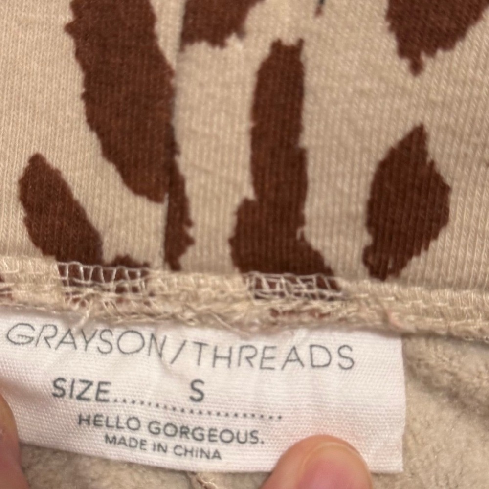 Grayson Threads S Sweatpants Tan Leopard Animal Print Stripe Wide Leg Loungewear - Picture 4 of 7